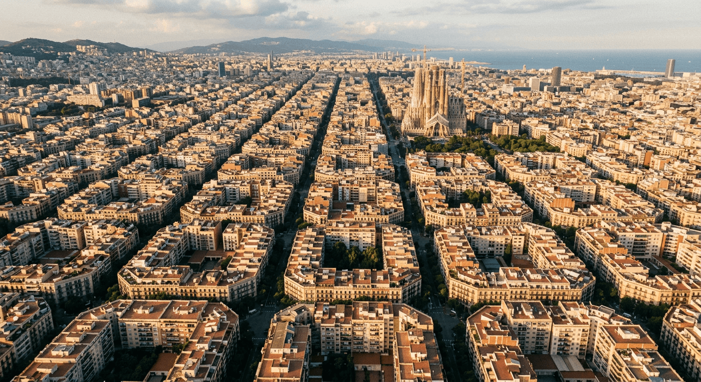 Vedere de sus asupra grilei octogonale din Eixample, Barcelona