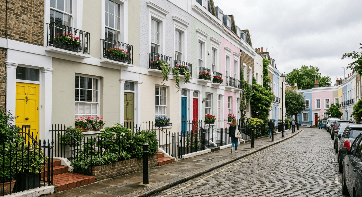 Case georgiene cu uși colorate în Notting Hill